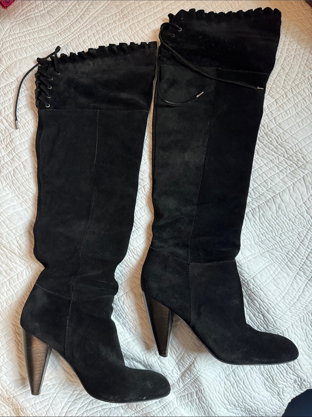 BCBGMaxAzria Black Suede Over-the-Knee Lace-Up Boots